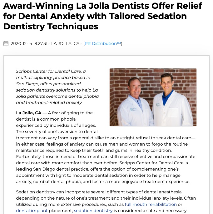 La Jolla Dentists Offer Sedation Dentistry to Manage Anxiety