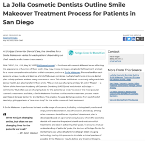 Scripps Dental Care Describes Smile Makeover Process at La Jolla Practice