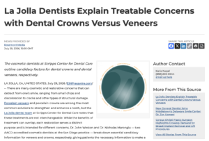 San Diego Cosmetic Dentists Outline Distinctions Between Crowns and Veneers